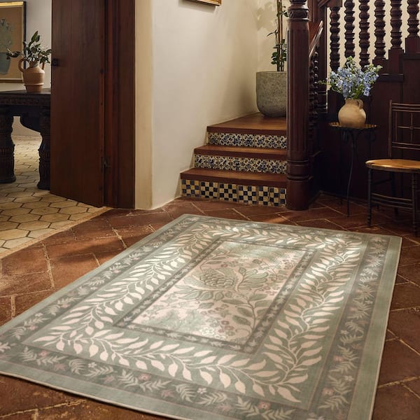 Machine Washable Rug with Standard Pad - Provence Sage 5 ft. x 7 ft.