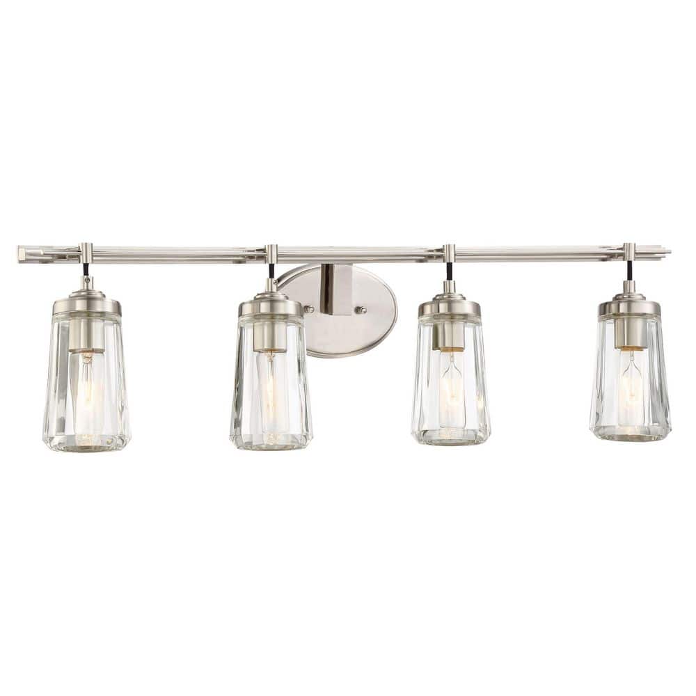 Elegant Brushed Nickel 4-Light Bath Vanity with Clear Glass