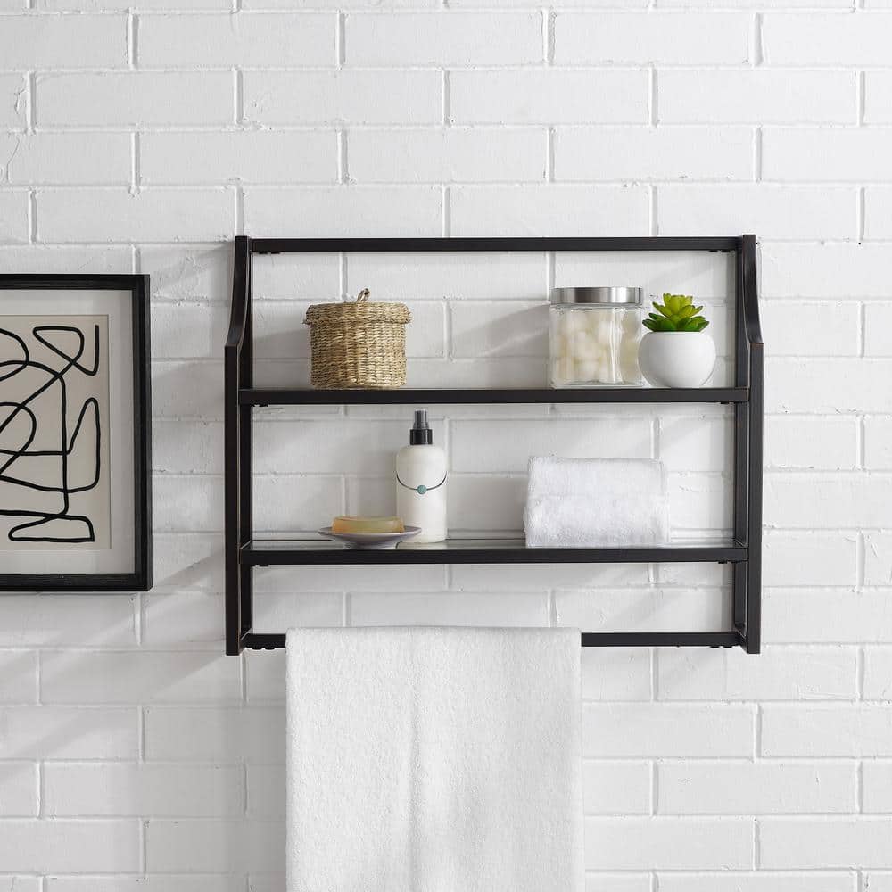 Aimee Oil Rubbed Bronze Wall Shelf with Glass Shelves