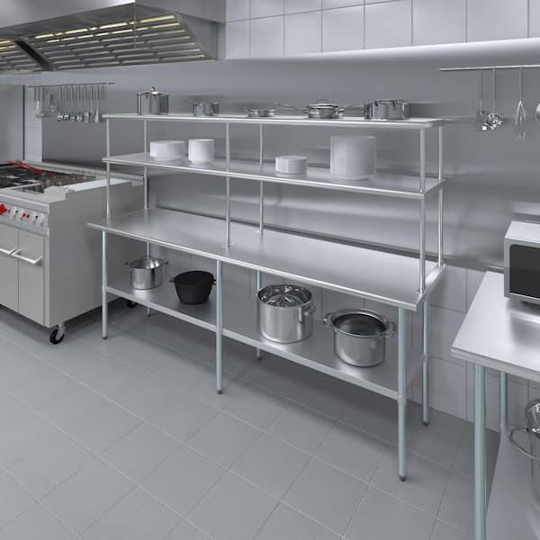 AMGOOD 18 in. x 96 in. Stainless Steel Double Deck Over Shelf-Kitchen Prep Table