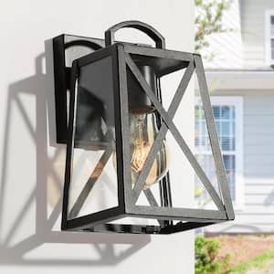Industrial Black Outdoor Wall Lantern Sconce with Clear Glass Shade 1-Light Hardwired Porch Wall Mount Light Fixture