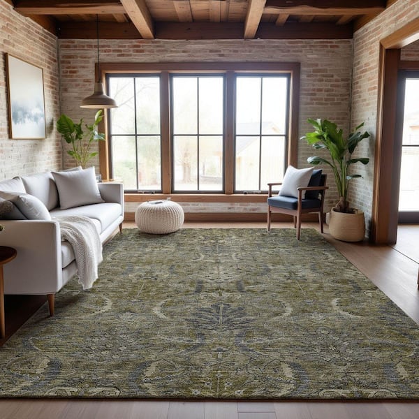 Mayfield Premium Machine Washable Abstract AMF1082 Taupe 8 ft. x 10 ft. Area Rug