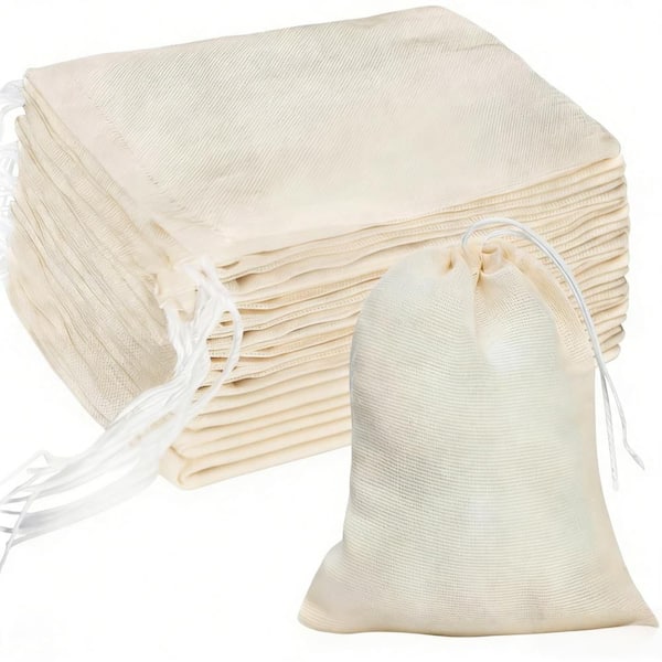 Cotton Muslin Bags with Drawstring, Reusable for Tea, Spice, Cooking Soup, Herb, Straining, Sachet Bags (20-Pack)
