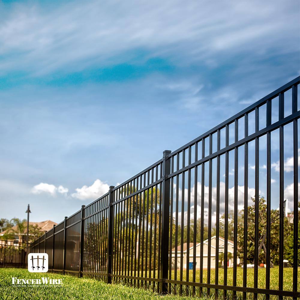 Heavy-Duty Black Metal Flat Top Garden Fence Panels, 4 ft. x 8 ft.