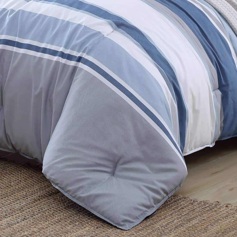 Full Blue Cotton Reversible Comforter Set with Shams