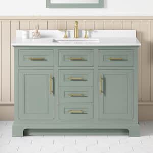 Doveton 48 in. Single Sink Freestanding Sage Green Bath Vanity with White Engineered Stone Top (Assembled)
