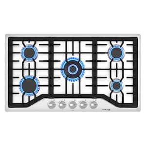 36 in. Gas Cooktop with 5-Burners Recessed in Stainless Steel Include LPG Conversion Kit