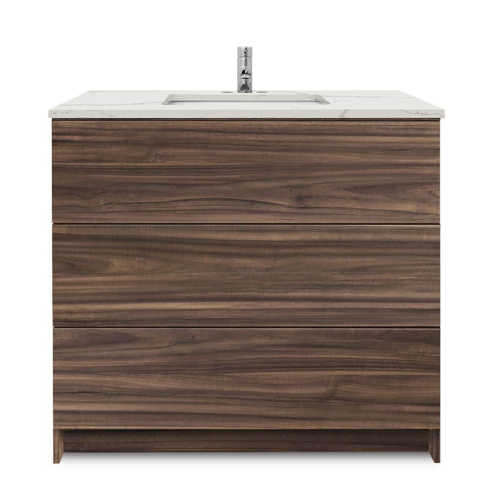 Element  36 in. x W x 22 in. D x 35 in. H Bath Vanity in Dark Walnut with Calacatta White Quartz Top price history on PriceWatchPro