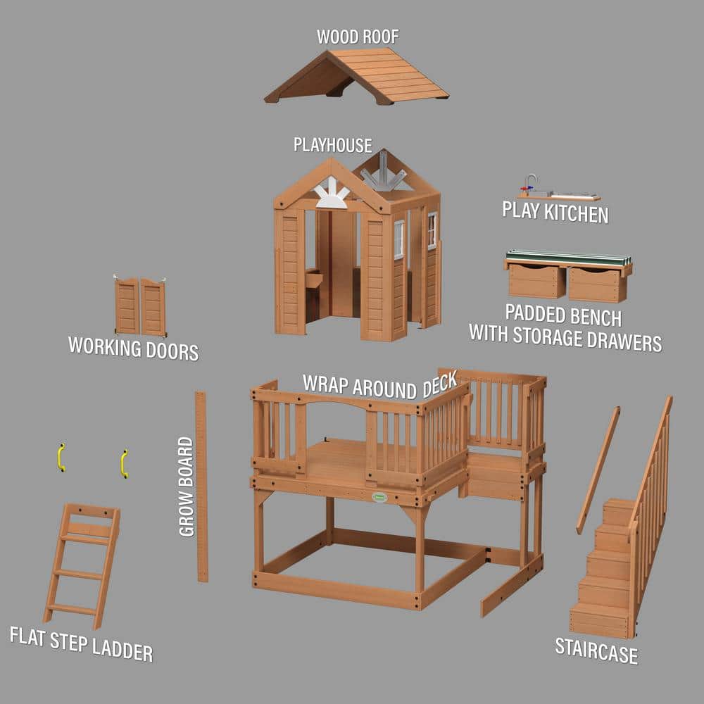 Scenic Heights Cedar Wooden Playhouse with Porch and Ladder