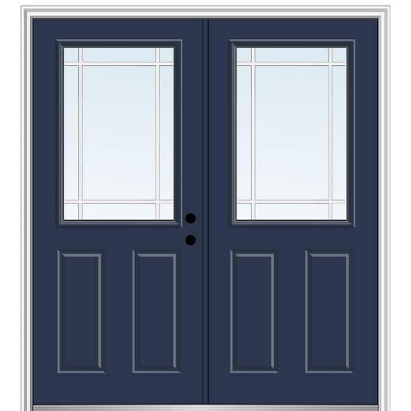 MMI Door 64 in. x 80 in. Prairie Internal Muntins Left-Hand Inswing 1/2-Lite Clear 2-Panel Painted Steel Prehung Front Door