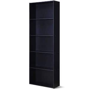 67 in. Black MDF 5-Shelfves Standard Bookcase with Storage