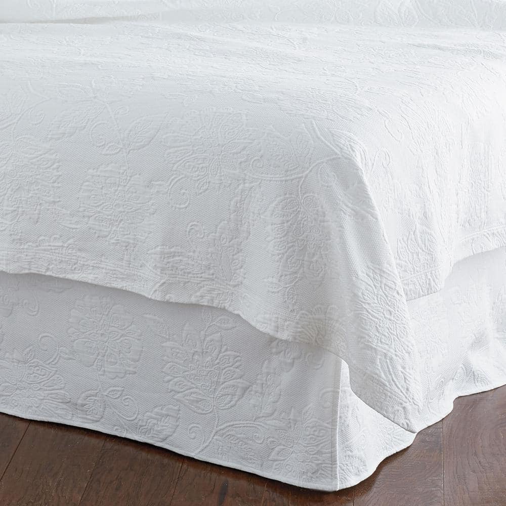 Putnam Matelasse 14 in. White Cotton King Bed Skirt -  The Company Store, 50170G-K-WHITE