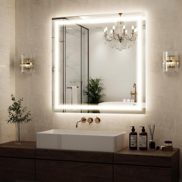 Morden White 40 in. W x 40 in. H LED Rectangle Aluminum Alloy Framed Vanity Wall Mirror