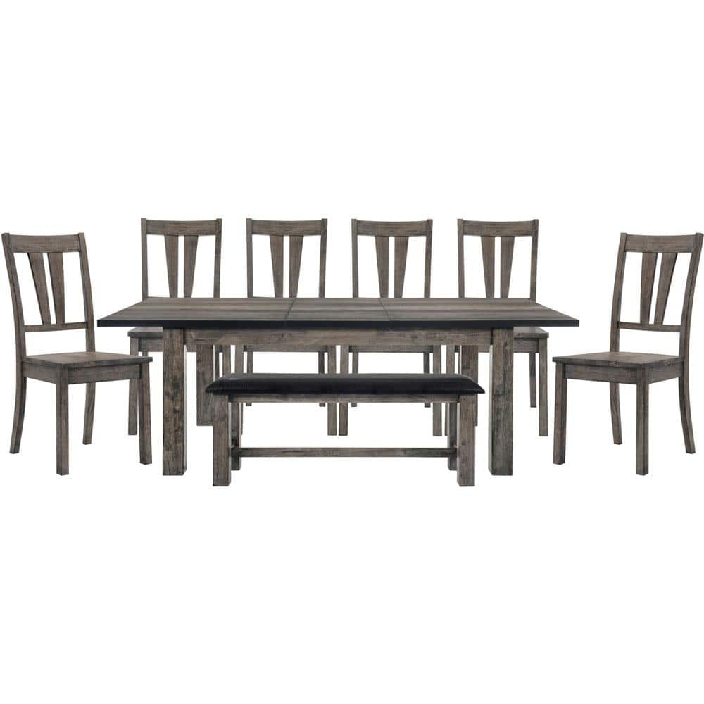 Drexel 8-Piece Weathered Gray Dining Set: Table, 6-Wooden Chairs and Bench -  Cambridge, 99001-WD8PC1-WG