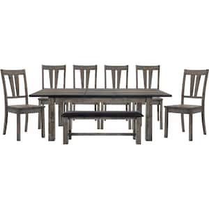 Drexel 8-Piece Weathered Gray Dining Set: Table, 6-Wooden Chairs and Bench