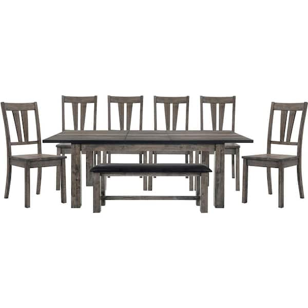 Cambridge Drexel 8 Piece Weathered Gray Dining Set Table 6 Wooden Chairs And Bench 99001 Wd8pc1 Wg The Home Depot