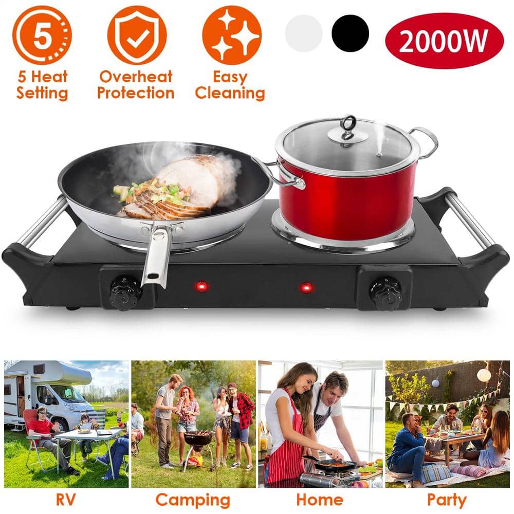 Black Cast-Iron Electric Dual Burner Portable Cooktop