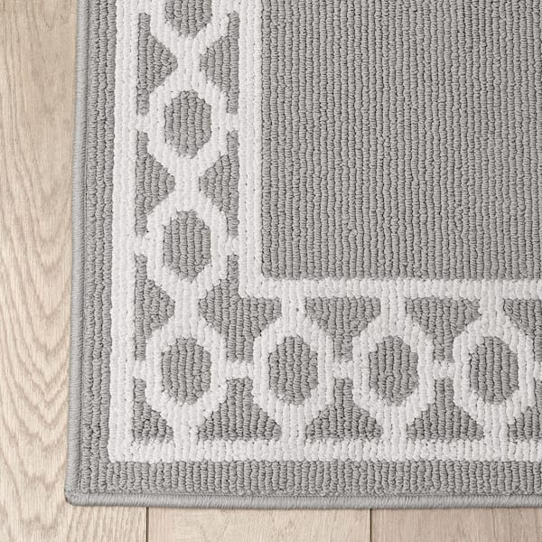 Machine Washable Non-Skid Light Gray/White  2.2 ft. x 6 ft. All Loop Tufted Area Rug