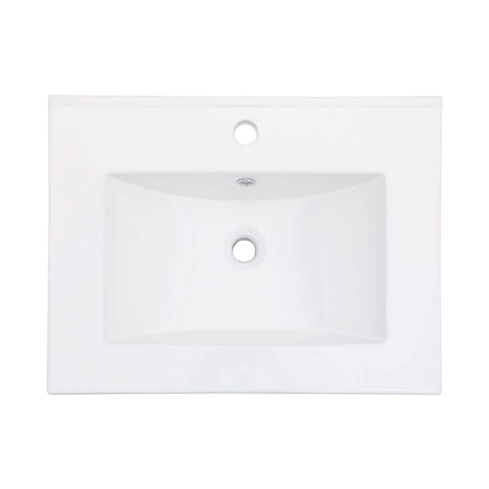 24 in. Rectangular Bathroom Sink in White Ceramic with 1 Faucet Hole and Overflow price history on PriceWatchPro