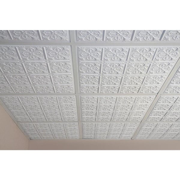 Fleur-de-lis White 2 ft. x 2 ft. Lay-in or Glue-up Ceiling Panel (Case of 6)