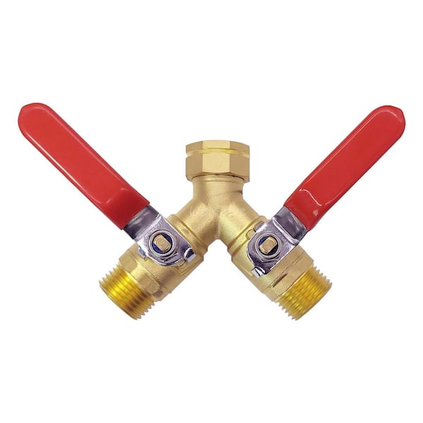 Brass Full Flow Garden Hose Splitter 3/4 in. GHT Heavy Duty 2-Way Y Valve with Long Handle