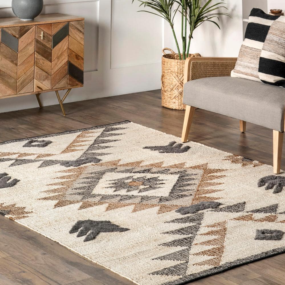 Rosanna Southwestern Symbols Beige and Brown Cotton 9' x 12' Area Rug