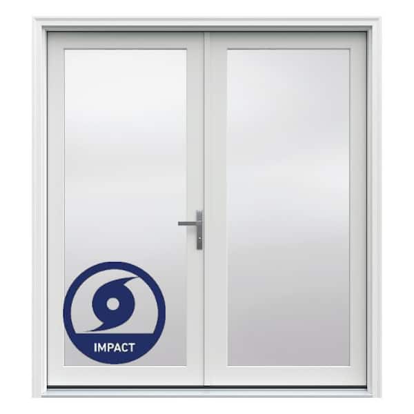 JELD-WEN 72 in. x 80 in. Right-Hand/Inswing Primed Fiberglass French Patio Door w/ Low-E Impact Glass and Nickel-Handle