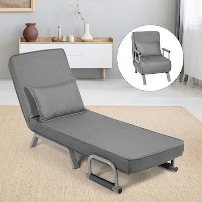 23.5 in. x 31 in. Gray Folding Convertible Full Sofa Bed Armchair Lounge Couch with Pillow