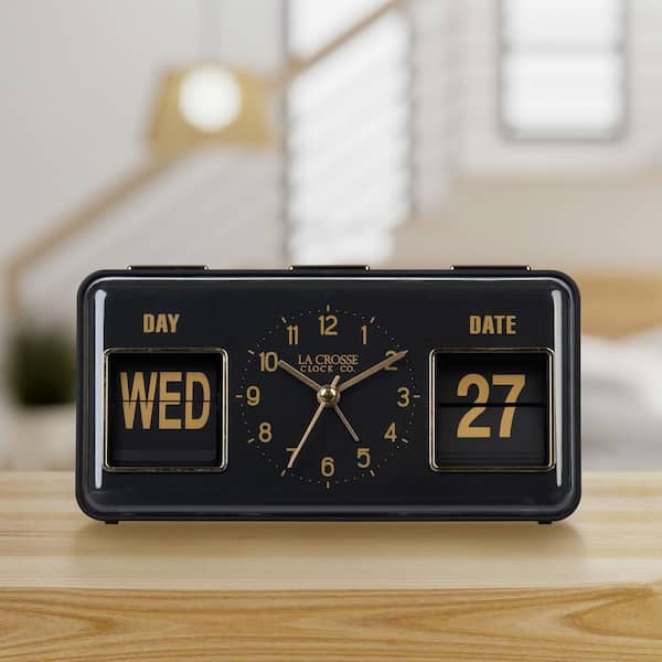 La Crosse Clock Daily Flip Black Tabletop Alarm Clock with