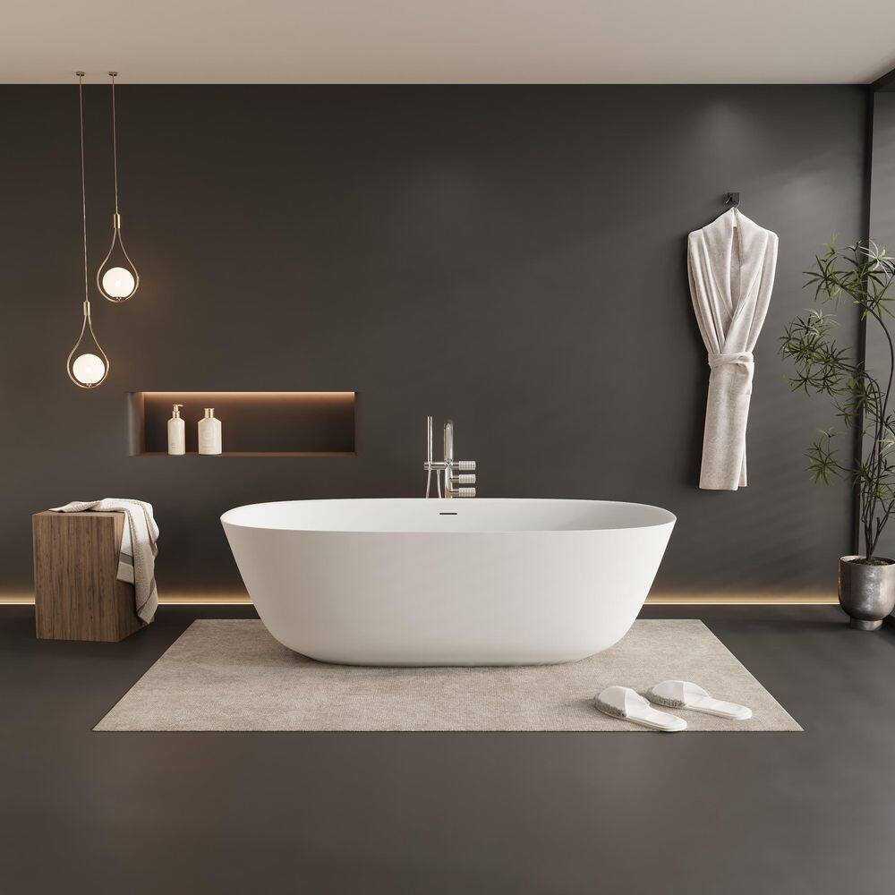 63 in. x 31 in. Solid Surface Stone Resin Flatbottom Freestanding Double Slipper Soaking Bathtub in Matte White price history on PriceWatchPro