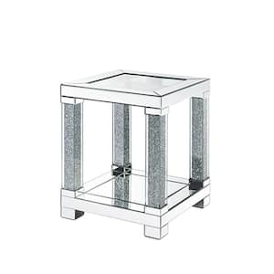 Noralie 20 in. Mirrored and Faux Diamonds 24 in. Square Wood End Table with Wood Frame