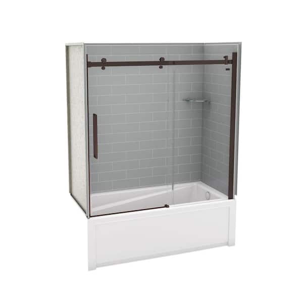 Utile Metro 30 in. x 59.8 in. x 81.4 in. Right Drain Alcove Bath and Shower Kit in Ash Grey with Dark Bronze Door