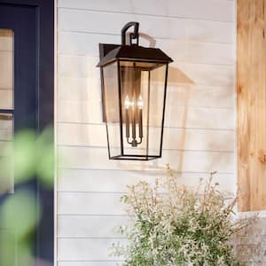 Mathus 30.25 in. 3-Light Olde Bronze Traditional Outdoor Hardwired Wall Lantern Sconce with No Bulbs Included (1-Pack)