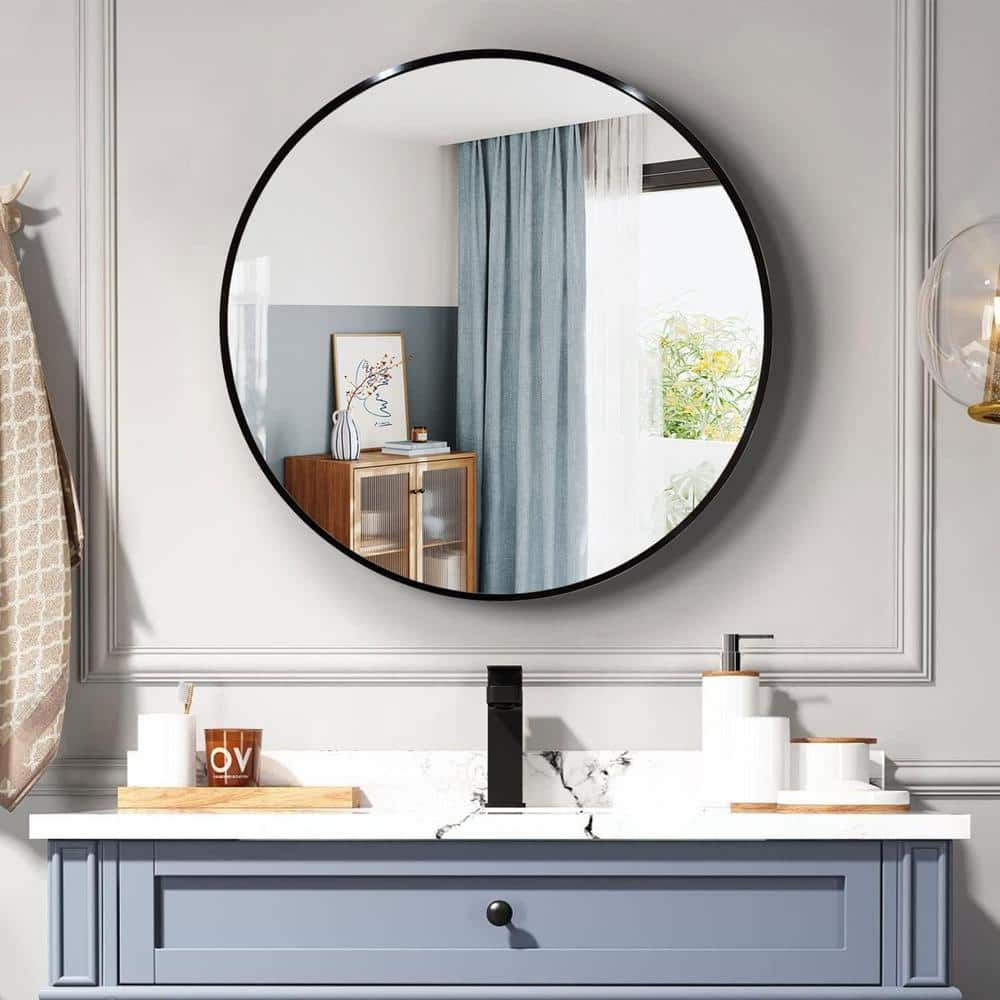 36 in. W x 36 in. H Round Aluminium Framed Wall Bathroom Vanity Mirror in B