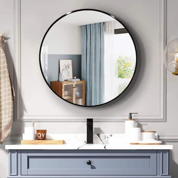 Unbranded 36 in. W x 36 in. H Round Aluminium Framed Wall Bathroom Vanity Mirror in Black