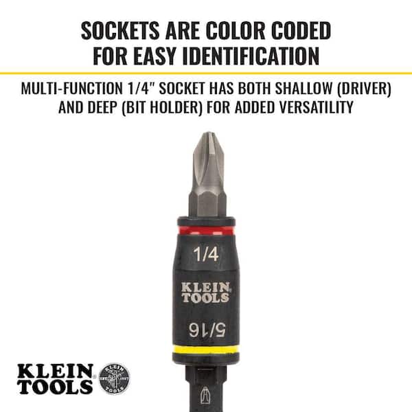 Klein Tools 3-in-1 Impact Flip Socket, 1/4 in., 5/16 in., 3