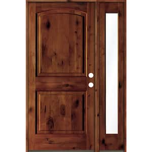 44 in. x 80 in. Alder 2-Panel Left-Hand/Inswing Clear Glass Red Chestnut Stain Wood Prehung Front Door with Sidelite
