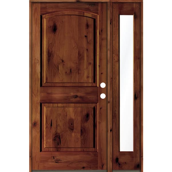 Krosswood Doors 46 in. x 80 in. Alder 2-Panel Left-Hand/Inswing Clear Glass Red Chestnut Stain Wood Prehung Front Door with Sidelite