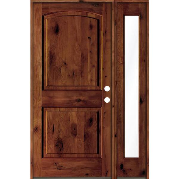 Krosswood Doors 56 in. x 80 in. Alder 2-Panel Left-Hand/Inswing Clear Glass Red Chestnut Stain Wood Prehung Front Door with Sidelite