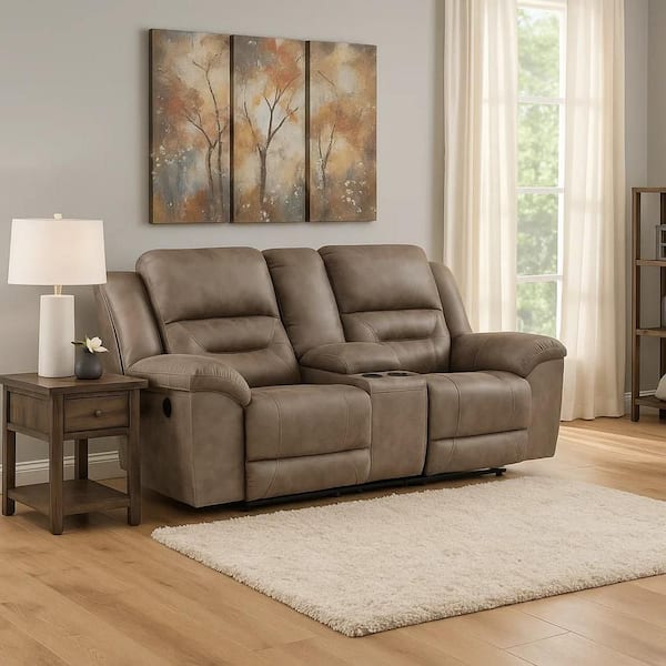 Benjara 81 in. Pillow Top Arm Microfiber Rectangle Dual Recliner Brown Microfiber Sofa in Brown