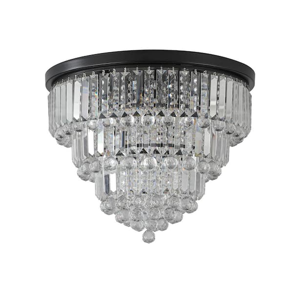 ExBrite 19.7 in. 6-Light Black Crystal Flush Mount Chandelier Light, 5-Tier