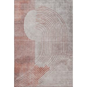 Mayfield Premium Machine Washable Abstract AMF2003 Salmon 3 ft. x 4 ft. Area Rug