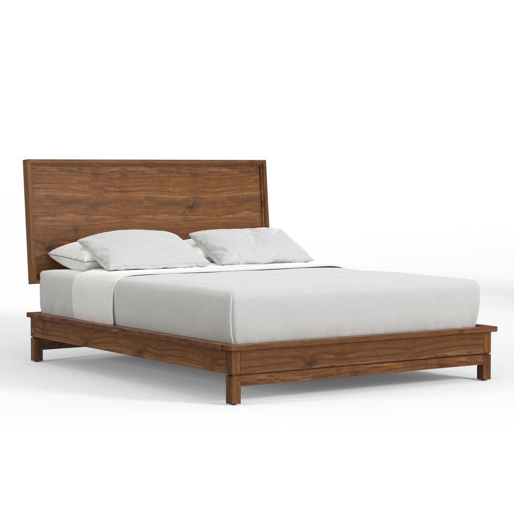 Honey Maple King Wood Platform Bed with Headboard