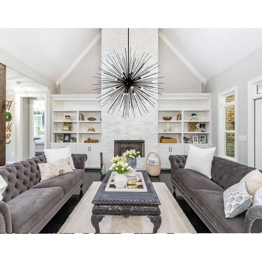 Savannah 30" Black Sputnik Modern Chandelier with Golden Touch