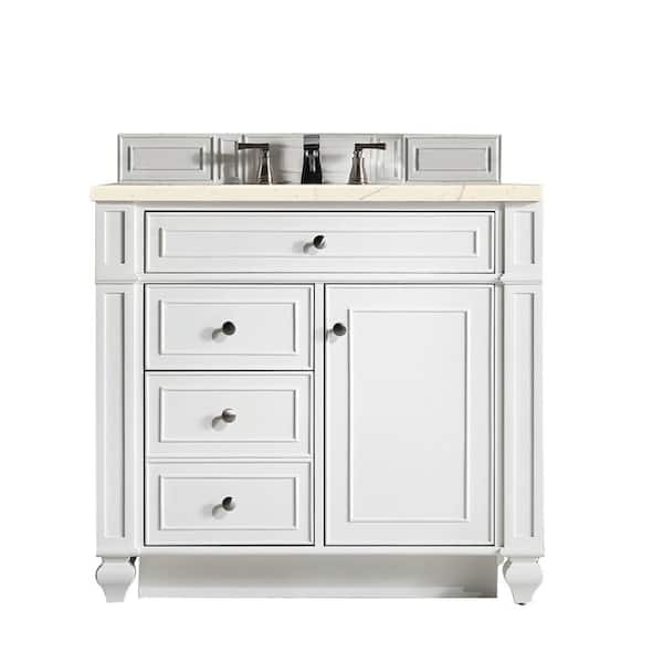 James Martin Vanities Bristol 36 in. W x 23.5 in. D x 34 in. H Single Bath Vanity in Bright White with Eternal Marfil Quartz Top