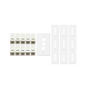 10-Pack 1-Gang White Keystone Plastic Wall Plate 3-Port and 10 Cat 6A RJ45 Keystone Inline Couplers White