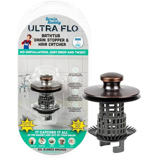 DRAIN BUDDY Ultra Flo Tub Drain Stopper and Hair Catcher - Anti-Clogging, Oil Rubbed Bronze