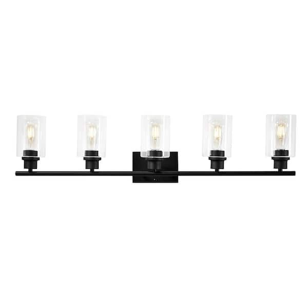 5-Light Bathroom Vanity Light 37.1 in, Clear Glass Shades, E26 Base, 60W Max, Wall Light, Bulbs Not Included