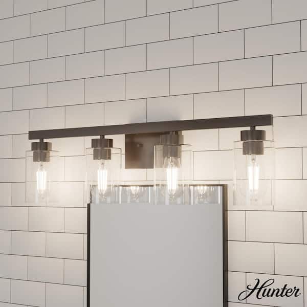 Hunter Hartland 30.75 in. 4-Light Noble Bronze Vanity Light with Clear Seeded Glass Shades