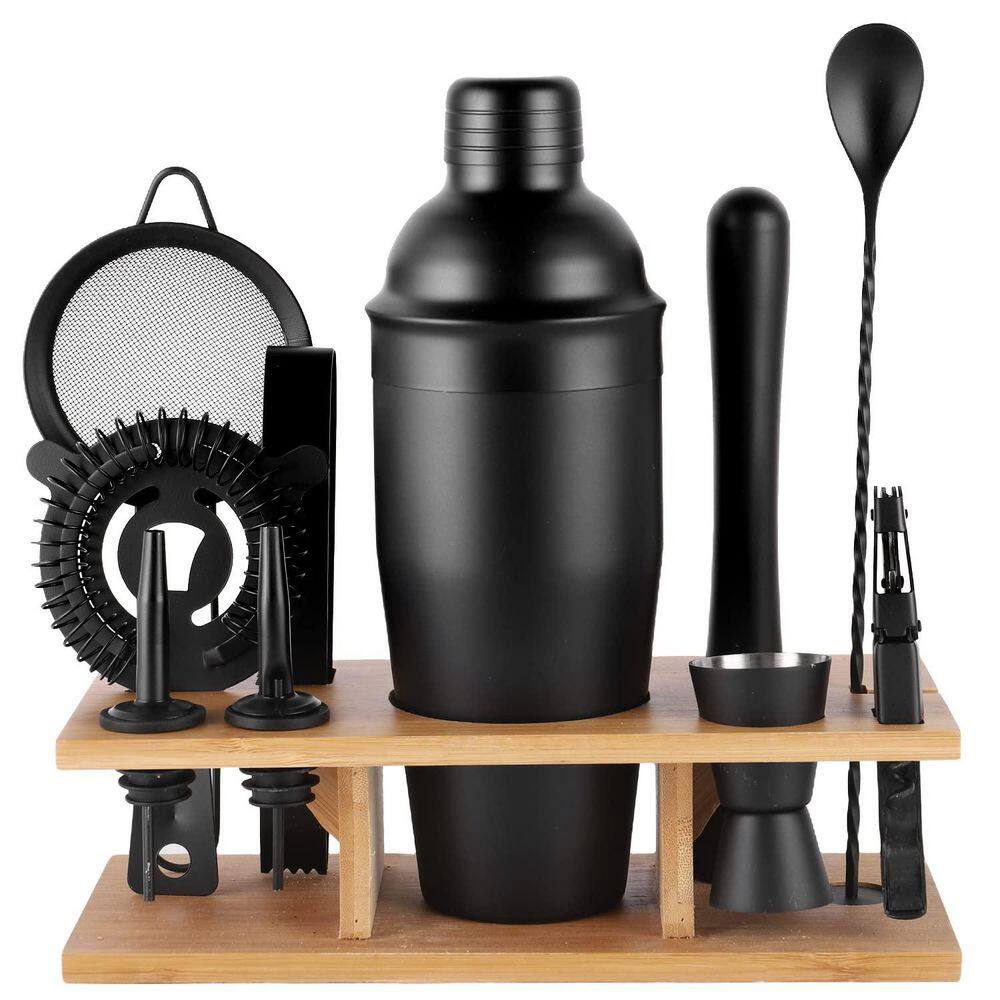 Wudkey 11-Piece 25 oz. Matte Black Cocktail Shaker Set, Cocktail Bar ...